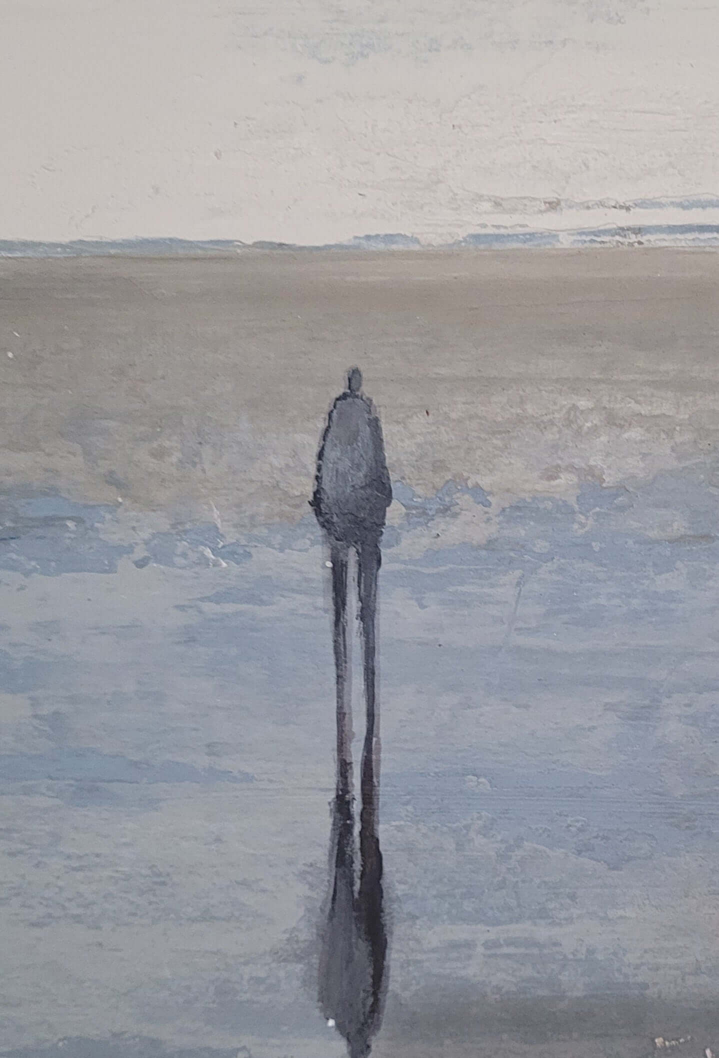 Acrylique sur papier nature humaine, peinture représentant une silhouette dans des teintes de bleu ciel et marine.