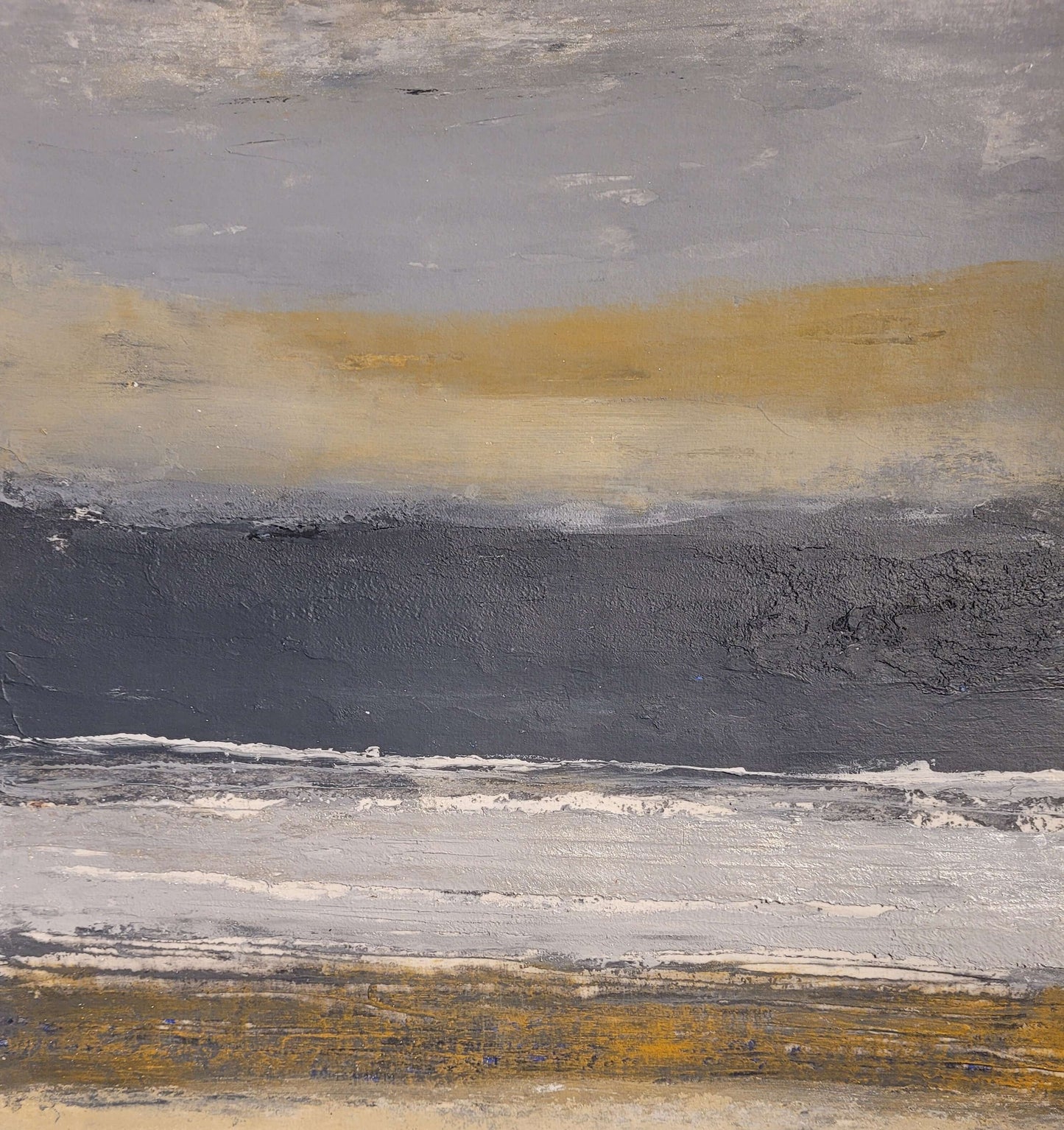 paysage abstrait acrylique 30x30cm - toile avec des nuances de bleu et des textures organiques