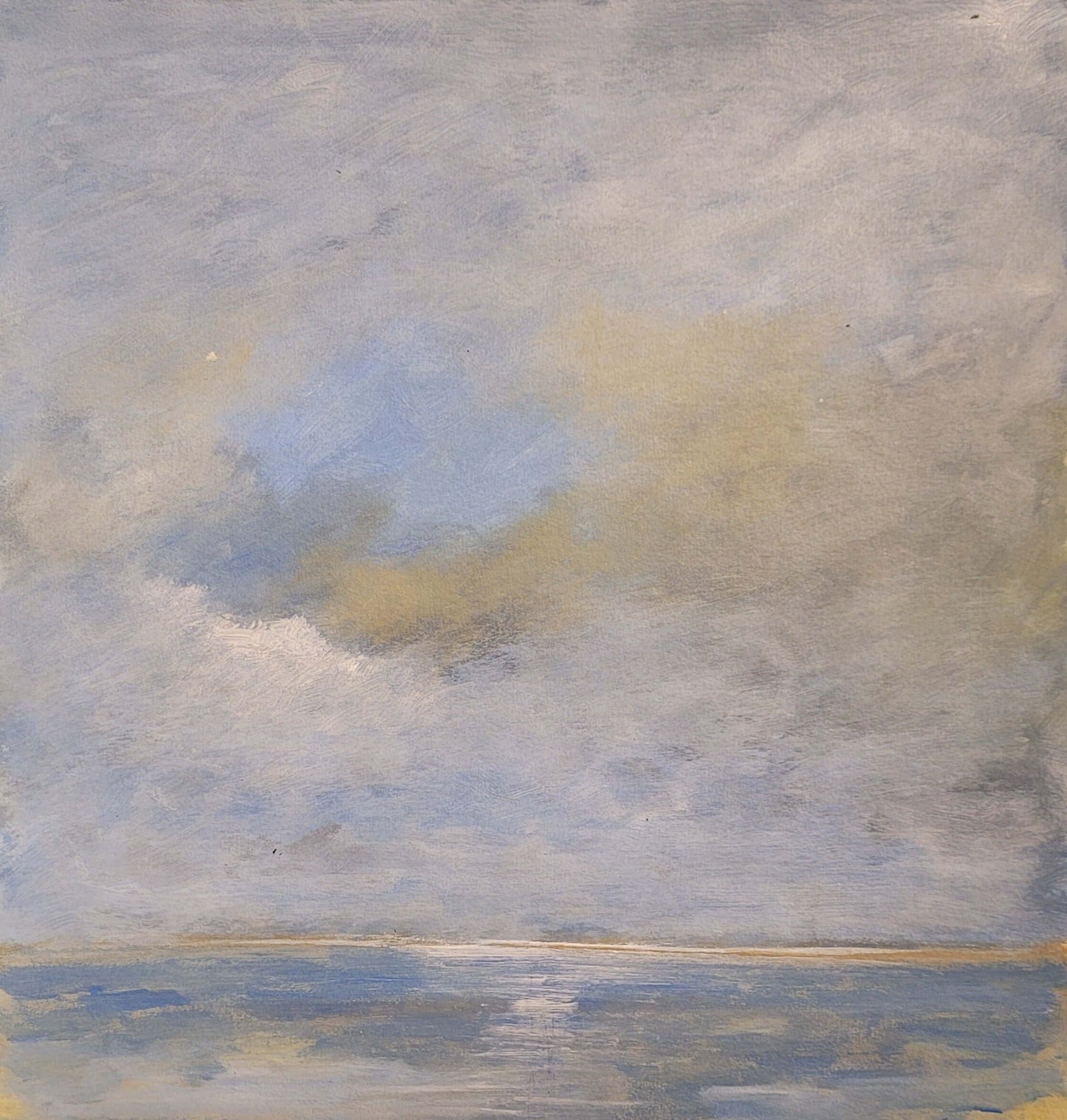 peinture acrylique paysage marin 30x30 - Tableau d'un ciel nuageux et d'une mer calme.