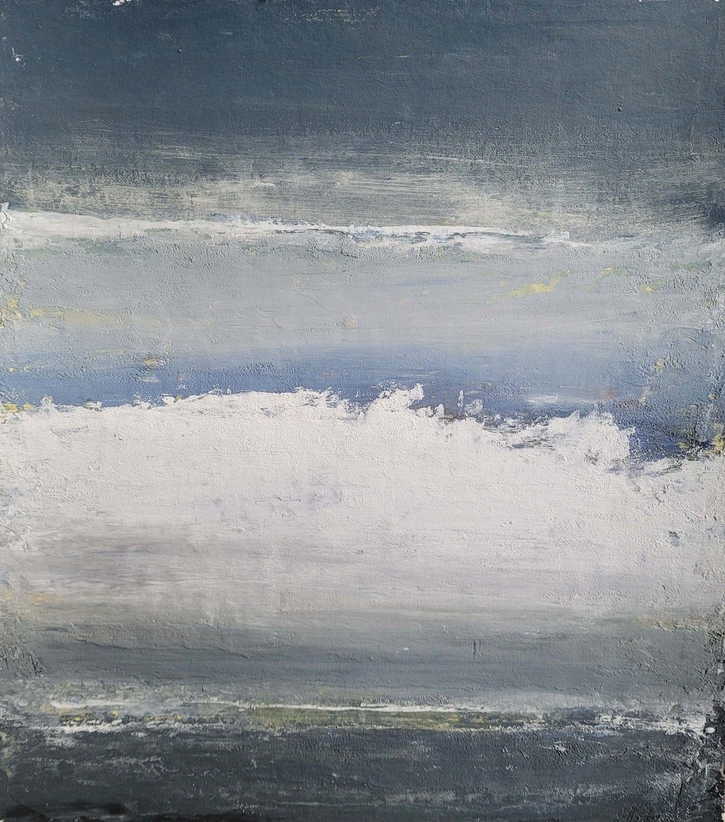 Acrylique sur papier 30x40cm paysages abstrait - 3, peinture avec ciel bleu et nuages blancs.