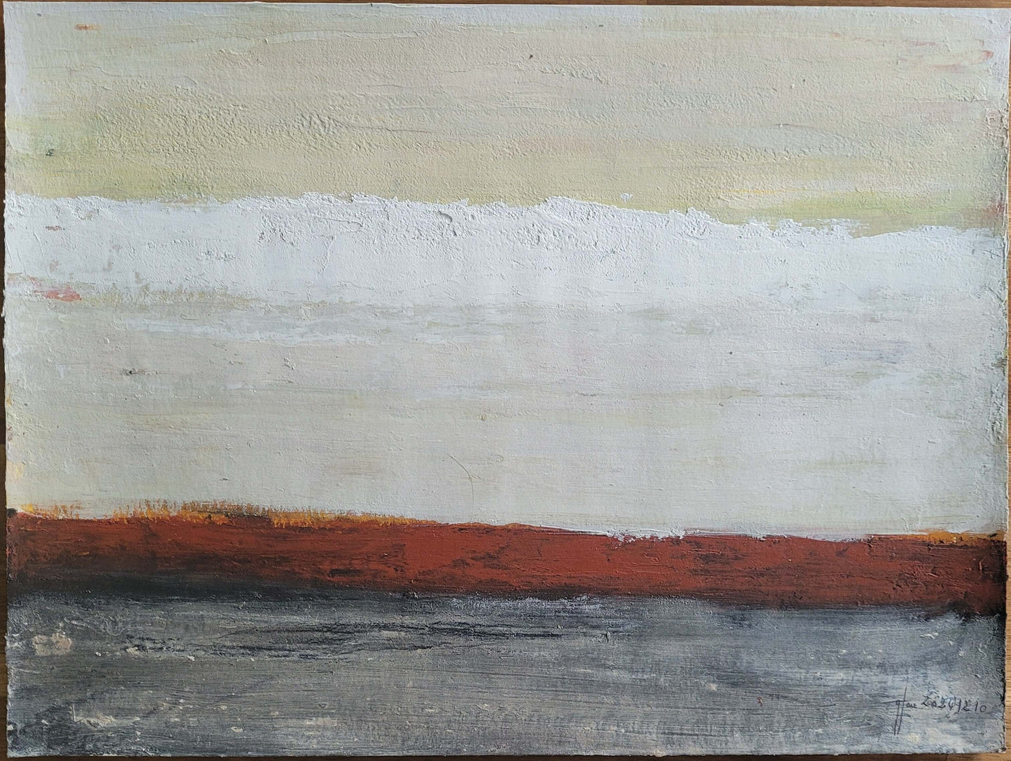 Acrylique sur papier 30x40cm paysages abstrait - 2, peinture abstraite avec ciel, ocre et nuances de rouge.