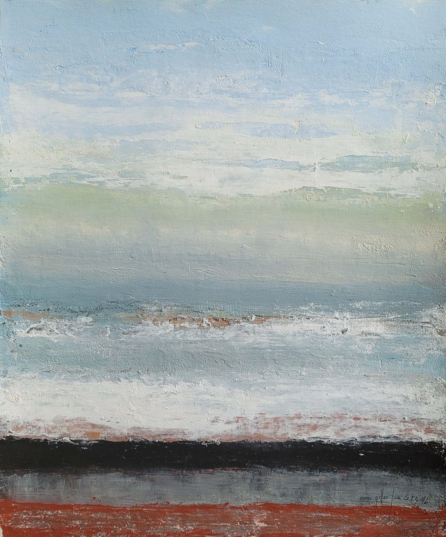 tableau acrylique paysage abstrait 30x40cm - paysage abstrait en bleu et ocre