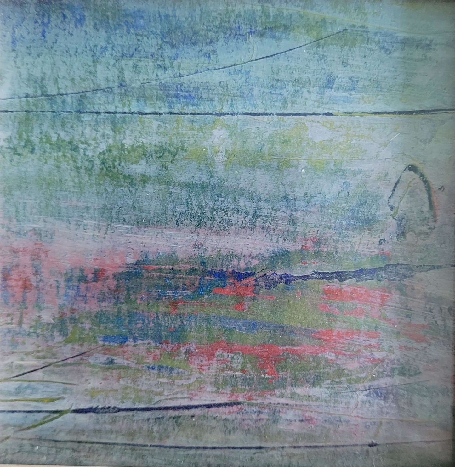 Acrylique sur papier 10x10cm- Paysage abstrait - 6. Peinture abstraite avec des couleurs vives et textures uniques.