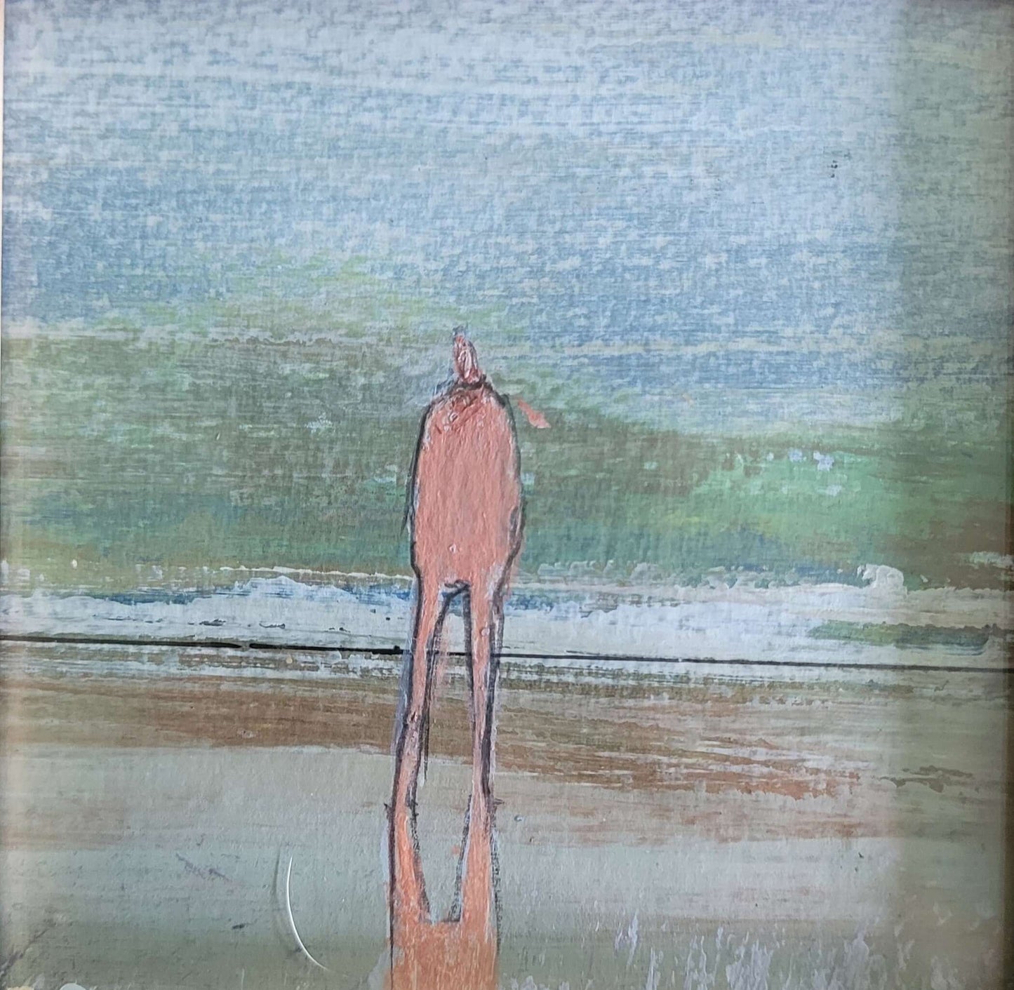 Acrylique sur papier 10x10cm- nature humaine - 1, peinture originale signée représentant silhouette humaine sur fond marin.